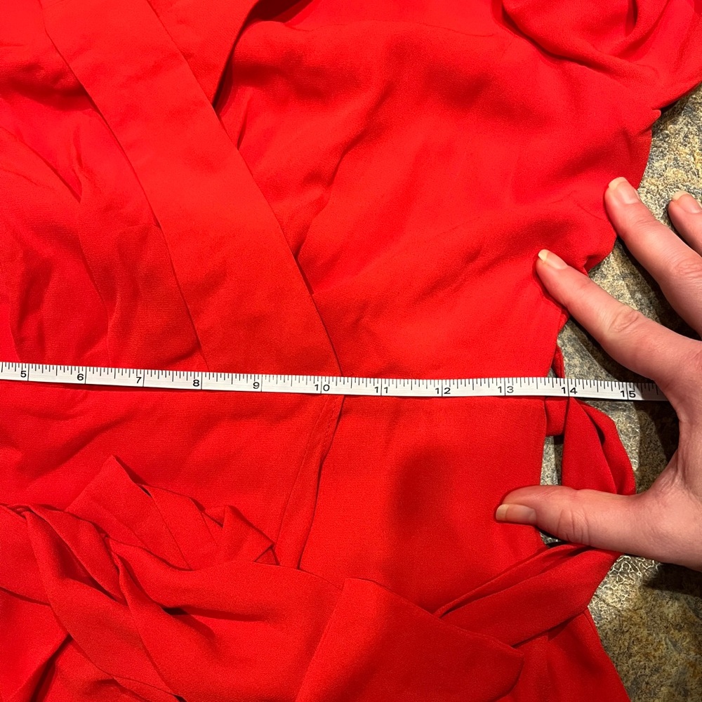 Nanette Lepore Red Wrap Midi Dress with Bishop Sleeve - Picture 7 of 10